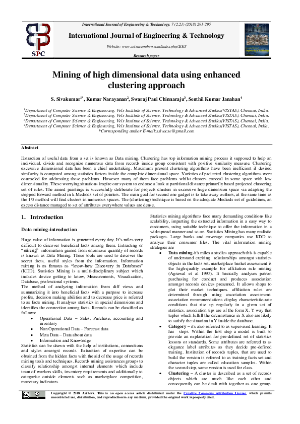 (PDF) Mining of high dimensional data using enhanced clustering approach