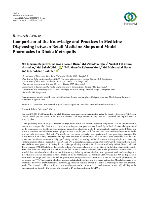 (PDF) Comparison of the Knowledge and Practices in Medicine Dispensing ...