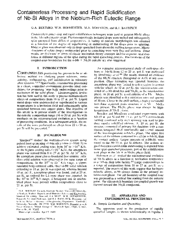 (PDF) Containerless processing and rapid solidification of Nb-Si alloys ...