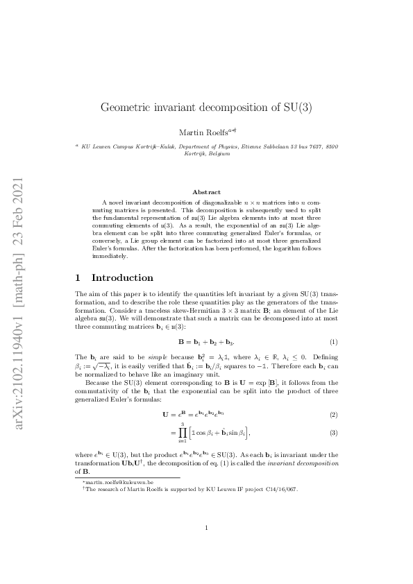 (PDF) Geometric invariant decomposition of SU(3)