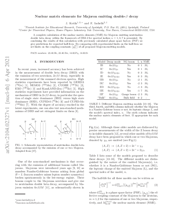 (PDF) Nuclear matrix elements for Majoron-emitting double- β decay