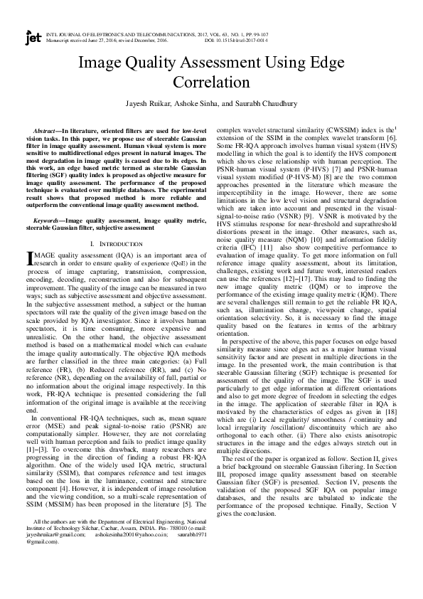 (PDF) Image Quality Assessment Using Edge Correlation