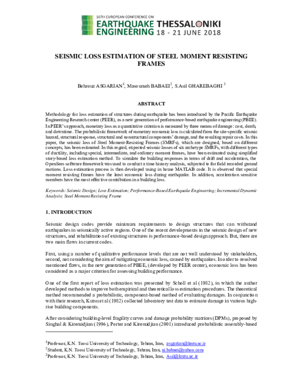 (PDF) Seismic Loss Estimation of Steel Moment Resisting Frames