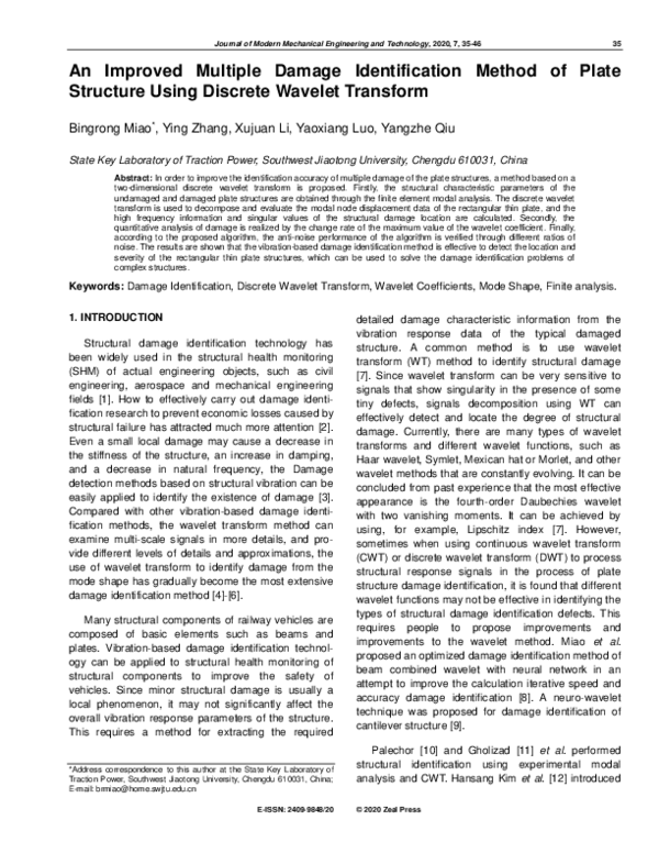 (PDF) An Improved Multiple Damage Identification Method of Plate ...