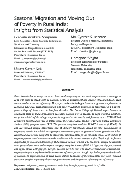 (PDF) Seasonal Migration and Moving Out of Poverty in Rural India ...
