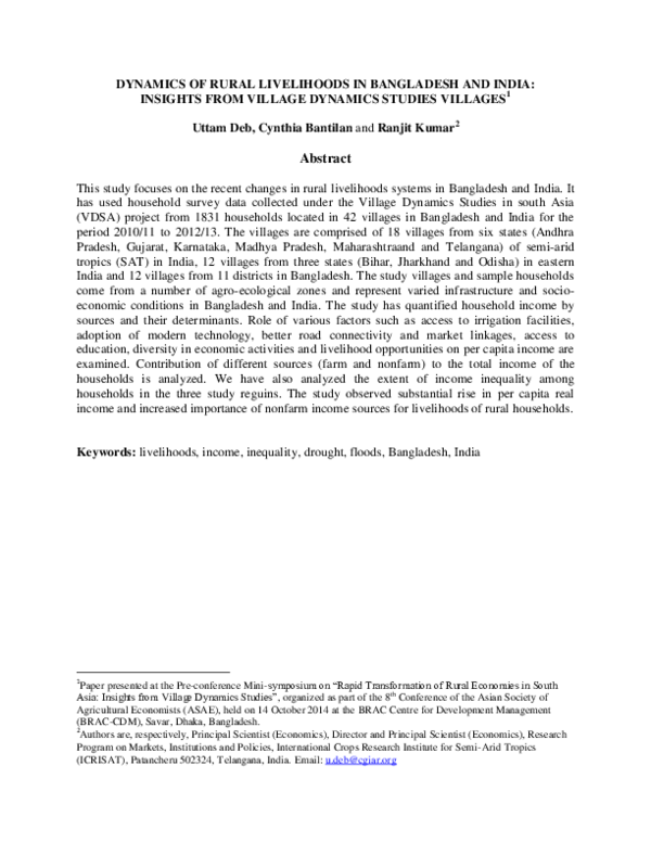 (PDF) Dynamics of Rural Livelihoods in Bangladesh and India: Insights ...