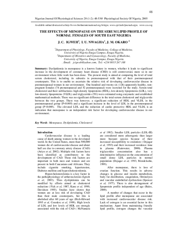 (PDF) The Effects of Menopause on the Serum Lipid Profile of