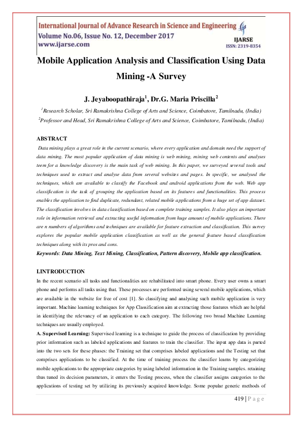(PDF) Mobile Application Analysis and Classification Using Data Mining ...