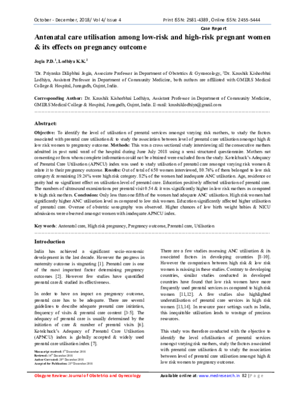 (PDF) Antenatal care utilisation among low-risk and high-risk pregnant ...