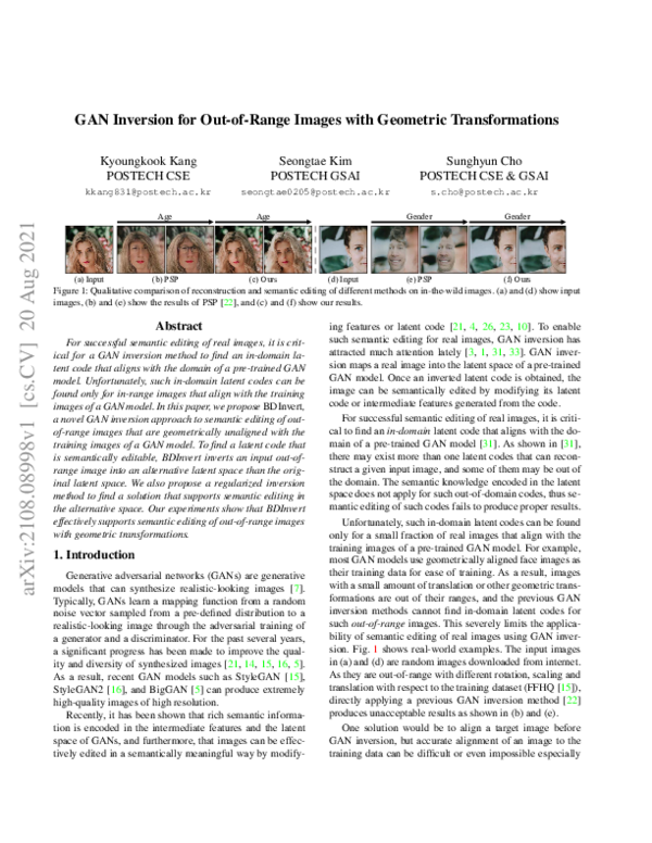 (PDF) GAN Inversion for Out-of-Range Images with Geometric Transformations