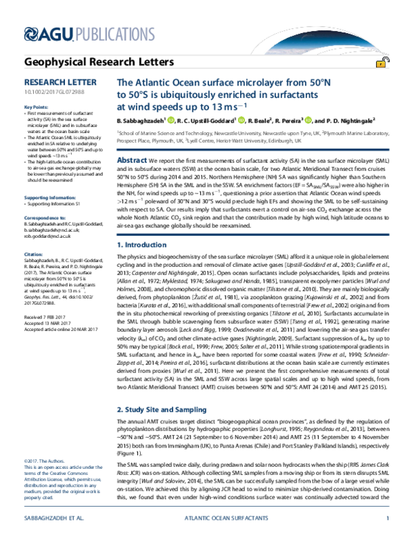 (PDF) The Atlantic Ocean surface microlayer from 50°N to 50°S is ...