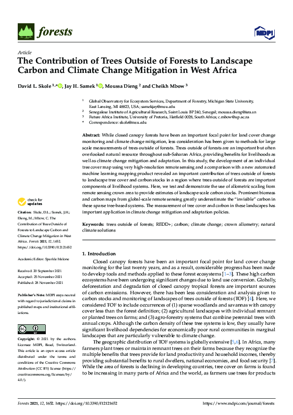 (PDF) The Contribution of Trees Outside of Forests to Landscape Carbon ...