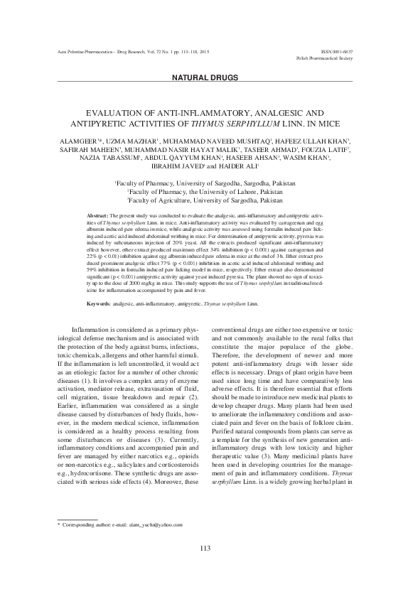 (PDF) Evaluation of Anti-Inflammatory, Analgesic and Antipyretic ...