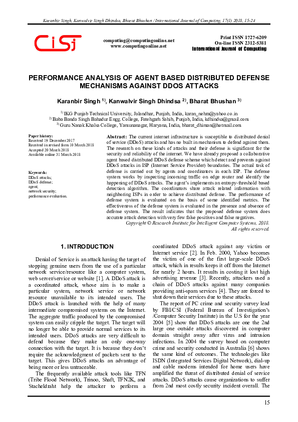(PDF) Performance Analysis of Agent Based Distributed Defense ...