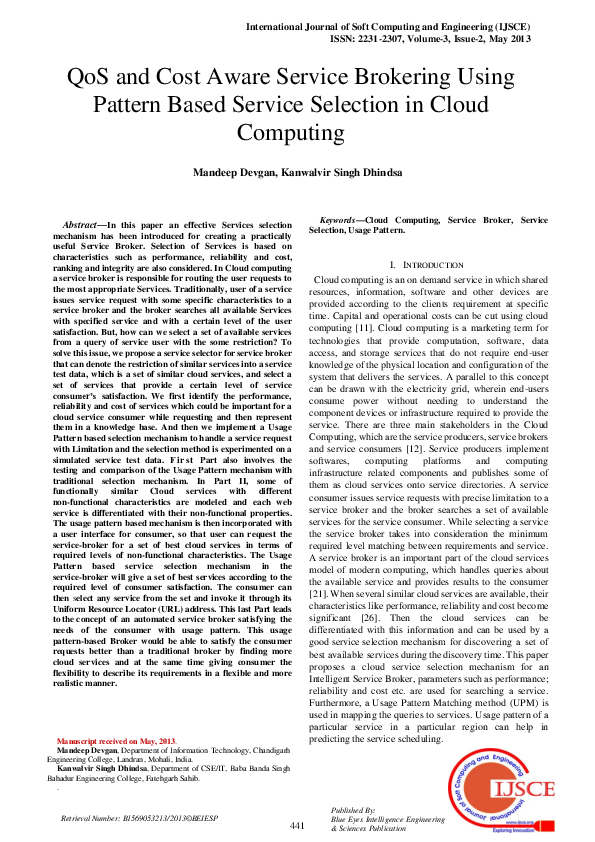 (PDF) QoS and Cost Aware Service Brokering Using Pattern Based Service ...