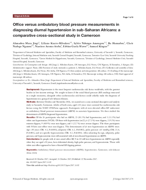 (PDF) Office versus ambulatory blood pressure measurements in ...