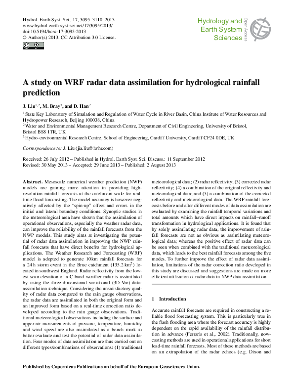 (PDF) A study on WRF radar data assimilation for hydrological rainfall ...