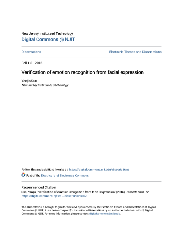 (PDF) Verification of emotion recognition from facial expression