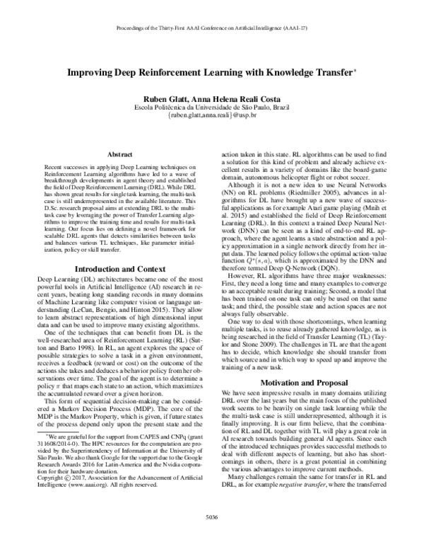 (PDF) Improving Deep Reinforcement Learning with Knowledge Transfer