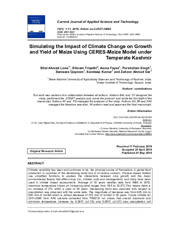 (PDF) Simulating the impact of climate change on growth and yield of wheat