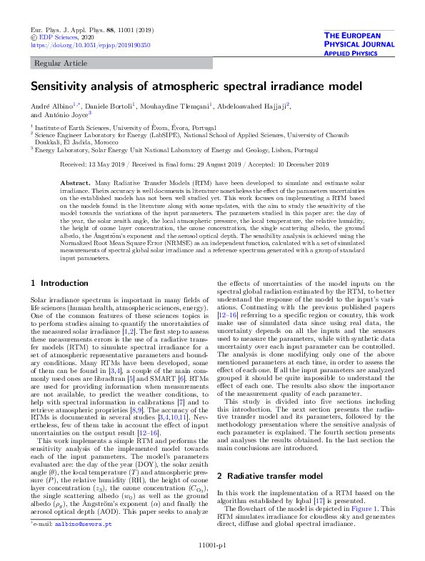 (PDF) Sensitivity analysis of atmospheric spectral irradiance model