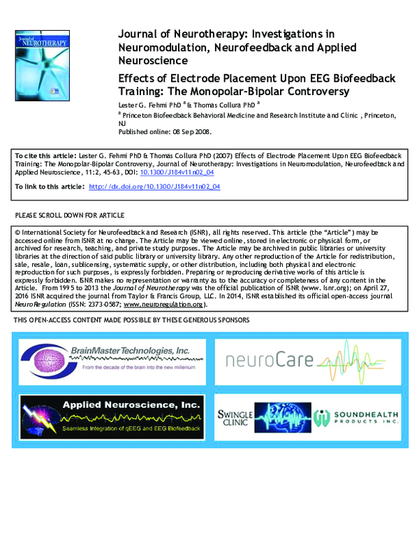 (PDF) The effects of electrode placement upon EEG biofeedback training ...