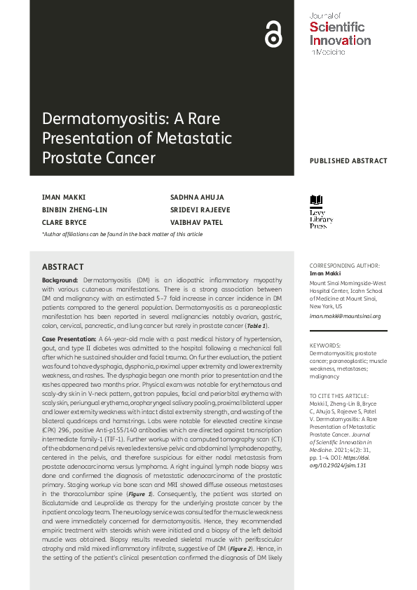 (PDF) Dermatomyositis: A Rare Presentation of Metastatic Prostate Cancer