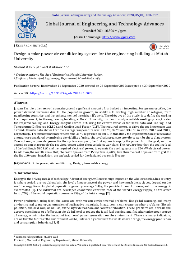 (PDF) Design a solar power air conditioning system for the engineering ...