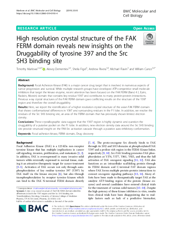 (PDF) High resolution crystal structure of the FAK FERM domain reveals ...