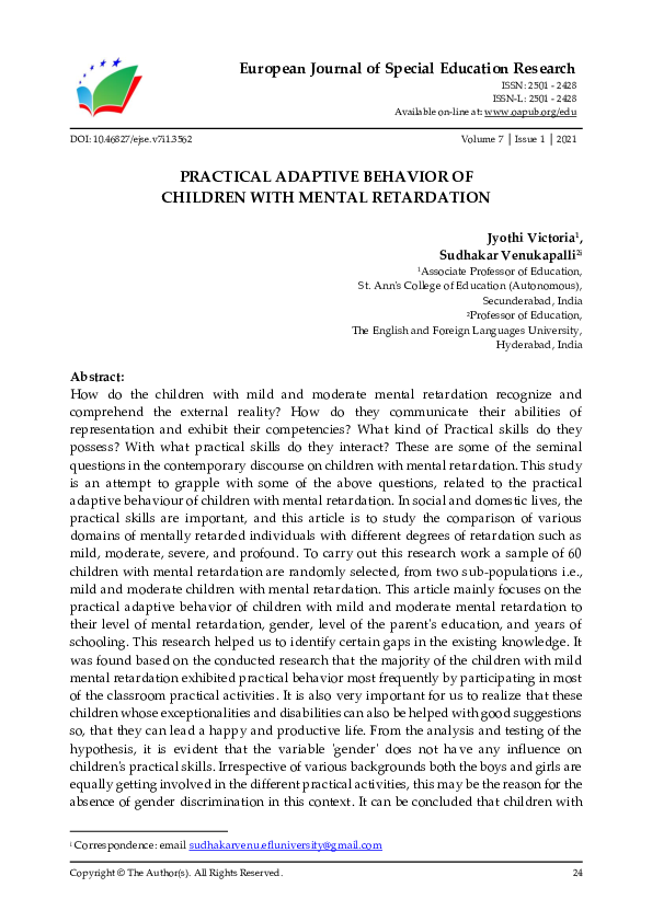 (PDF) European Journal of Special Education Research-ISSN 2501-2428