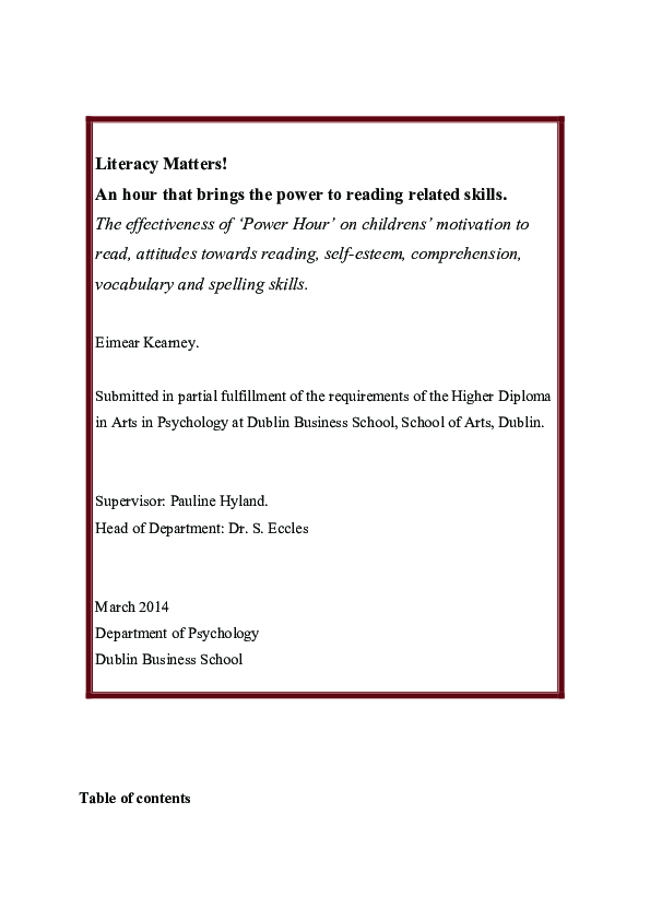 (PDF) The effectiveness of ‘Power Hour’ on childrens’ motivation to ...