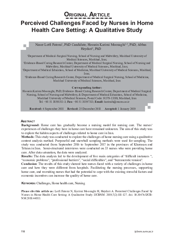 (PDF) Perceived Challenges Faced by Nurses in Home Health Care Setting ...