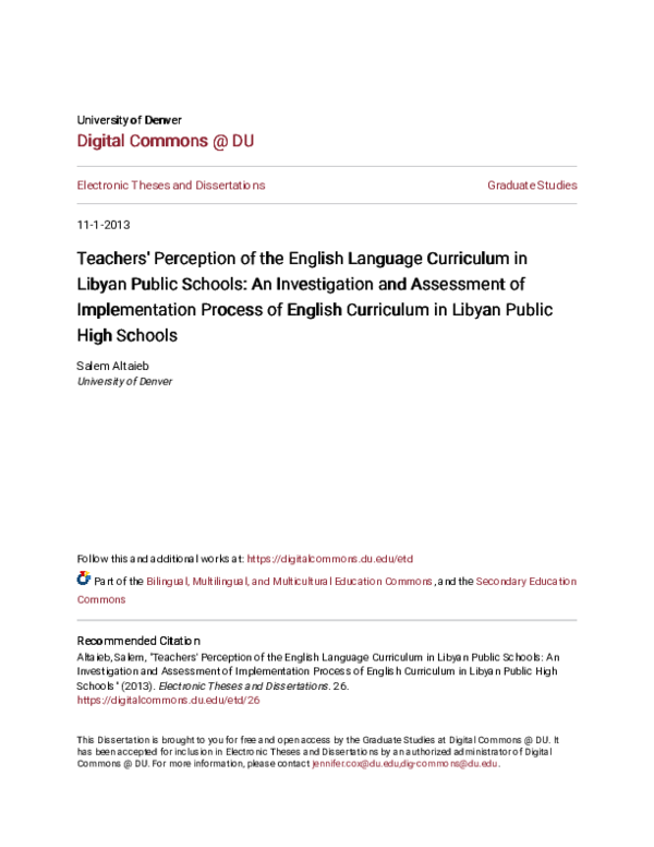 (PDF) Teachers' Perception of the English language Curriculum in Libyan ...