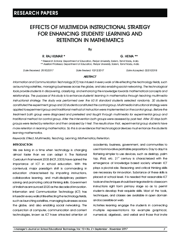 (PDF) Effects of Multimedia Instructional Strategy for Enhancing ...