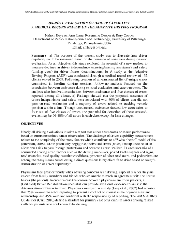 (PDF) On-Road Evaluation of Driver Capability: A Medical Record Review ...