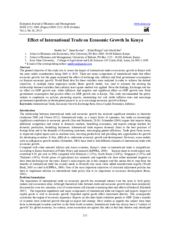 (PDF) Effect of International Trade on Economic Growth In Kenya