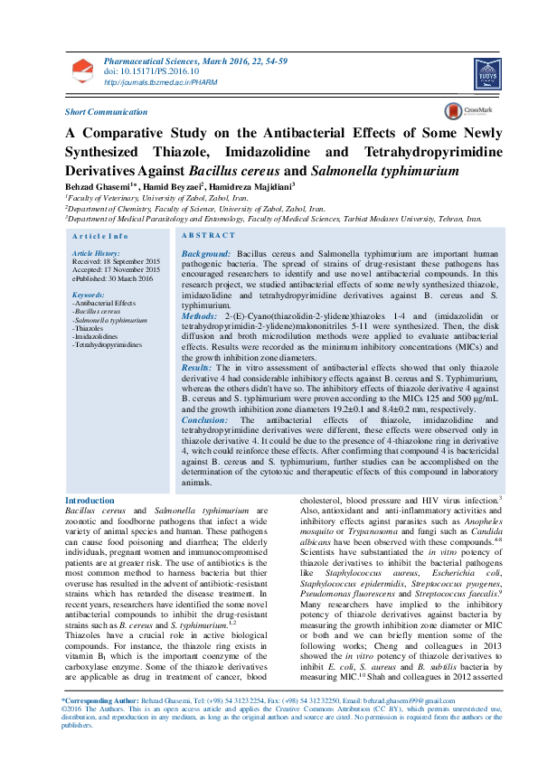 (PDF) A Comparative Study on the Antibacterial Effects of Some Newly ...