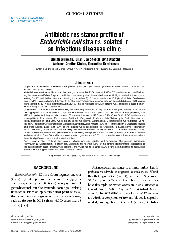 (PDF) Antibiotic resistance profile of Escherichia coli strains ...