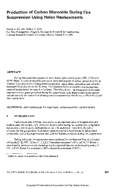 (PDF) Production Of Carbon Monoxide During Fire Suppression Using Halon ...