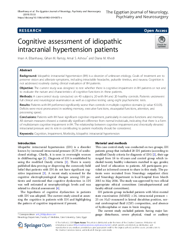 (PDF) Cognitive assessment of idiopathic intracranial hypertension patients