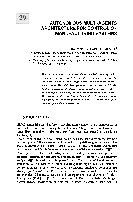 (PDF) Autonomous Multi-Agents Architecture for Control of Manufacturing ...