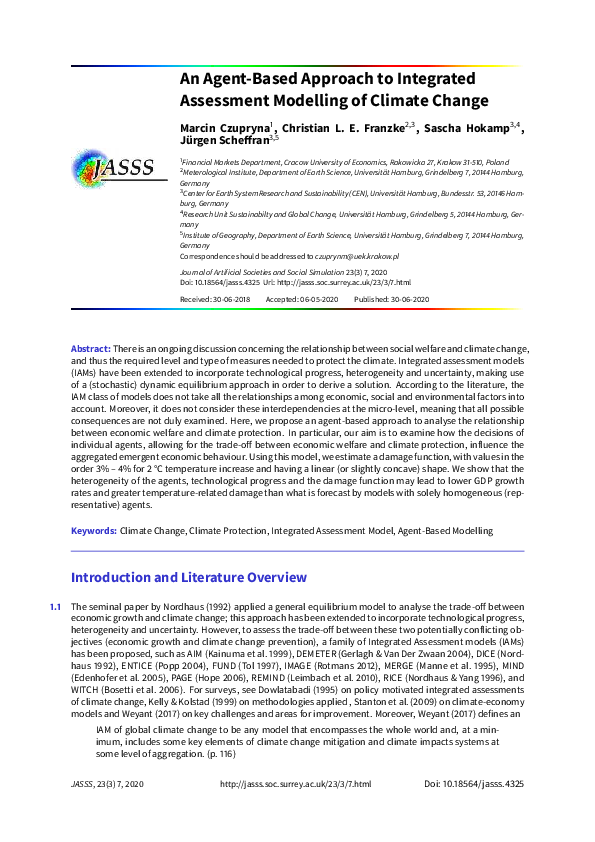 (PDF) An Agent-Based Approach to Integrated Assessment Modelling of ...