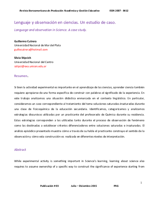(PDF) Language and observation in Science. A case study