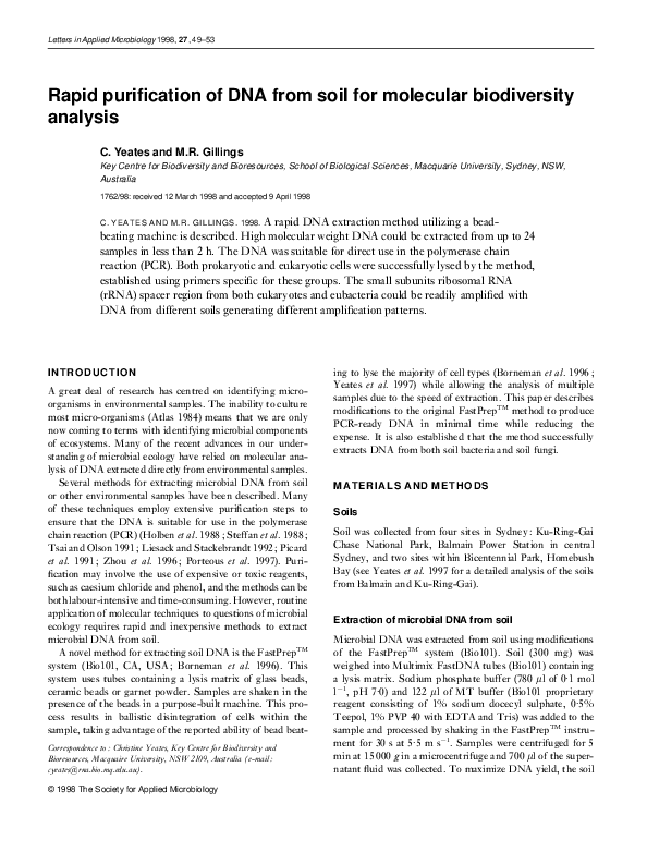 (PDF) Rapid purification of DNA from soil for molecular biodiversity ...