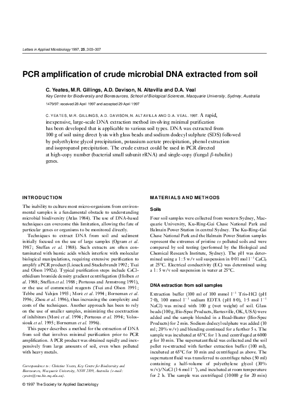 (PDF) PCR amplification of crude microbial DNA extracted from soil