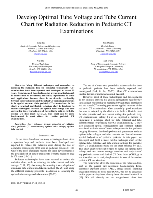 (PDF) Develop Optimal Tube Voltage and Tube Current Chart for Radiation Reduction in Pediatric