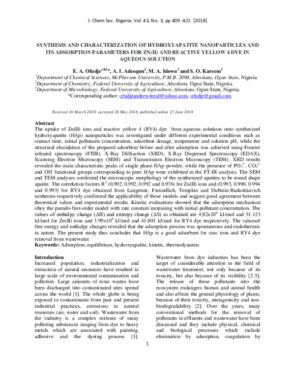 (PDF) Synthesis and Characterization of Hydroxyapatite Nanoparticles ...