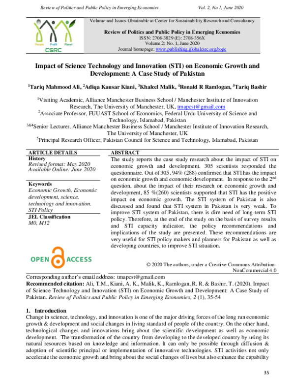 (PDF) Impact of Science Technology and Innovation (STI) on Economic ...