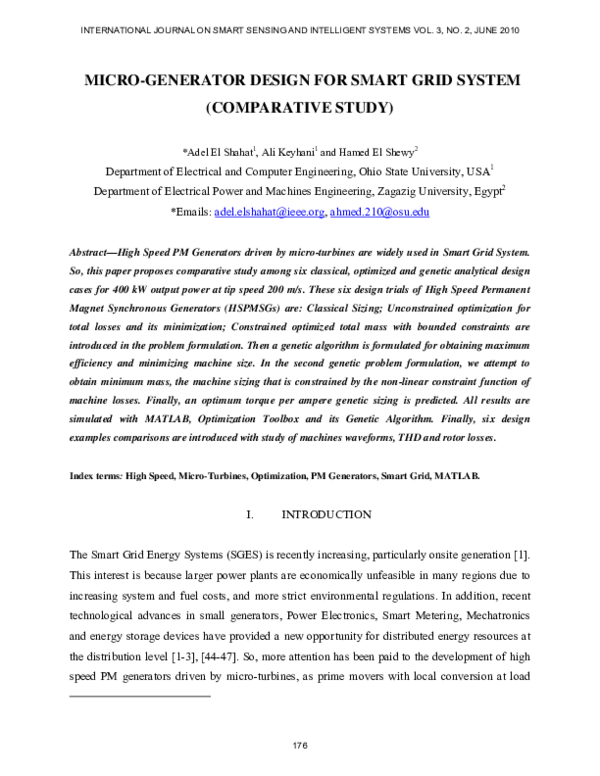 (PDF) Micro-Generator Design for Smart Grid System (Comparative Study)