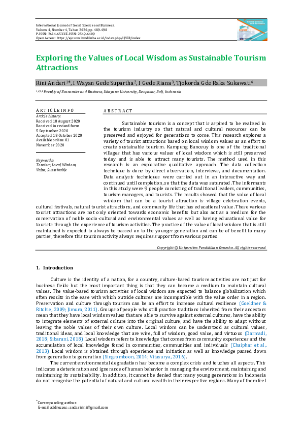(PDF) Exploring the Values of Local Wisdom as Sustainable Tourism ...